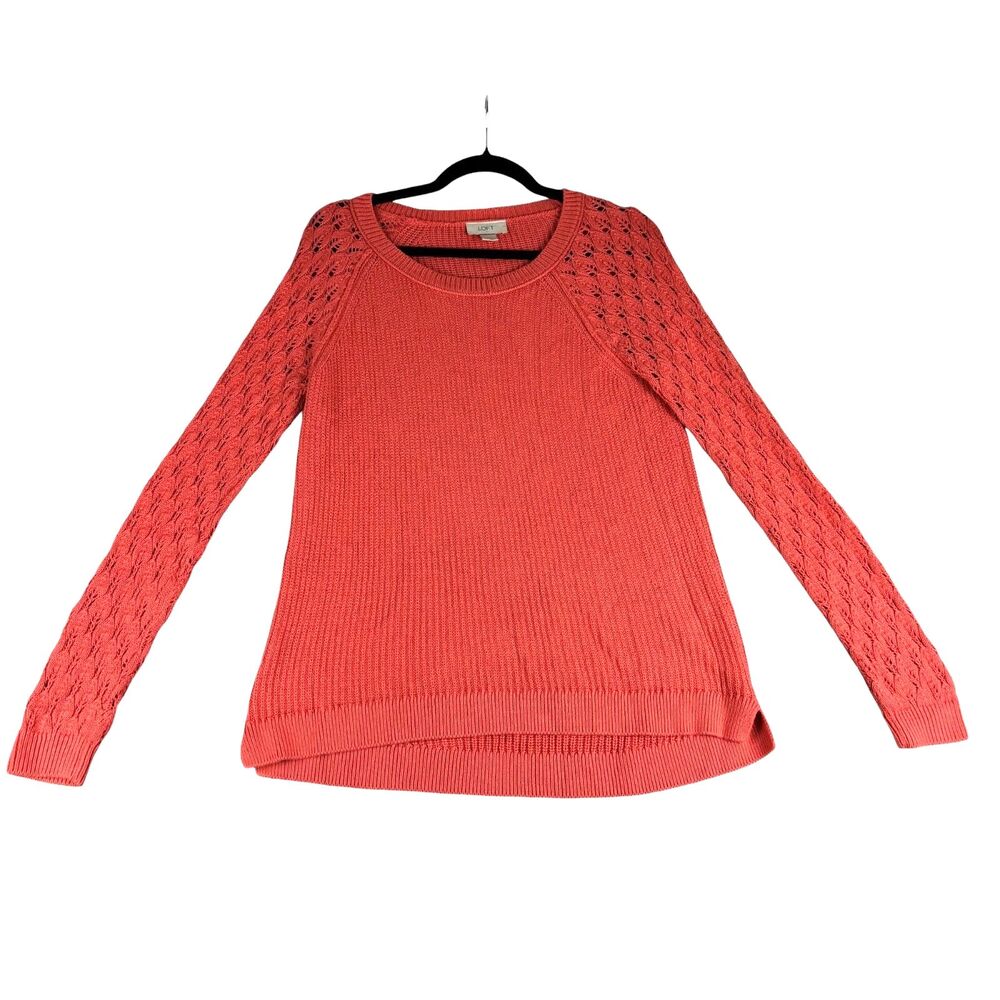 LOFT Top Women's Medium Orange Long Sleeve Cotton Knit Boat Neck Casual Sweater